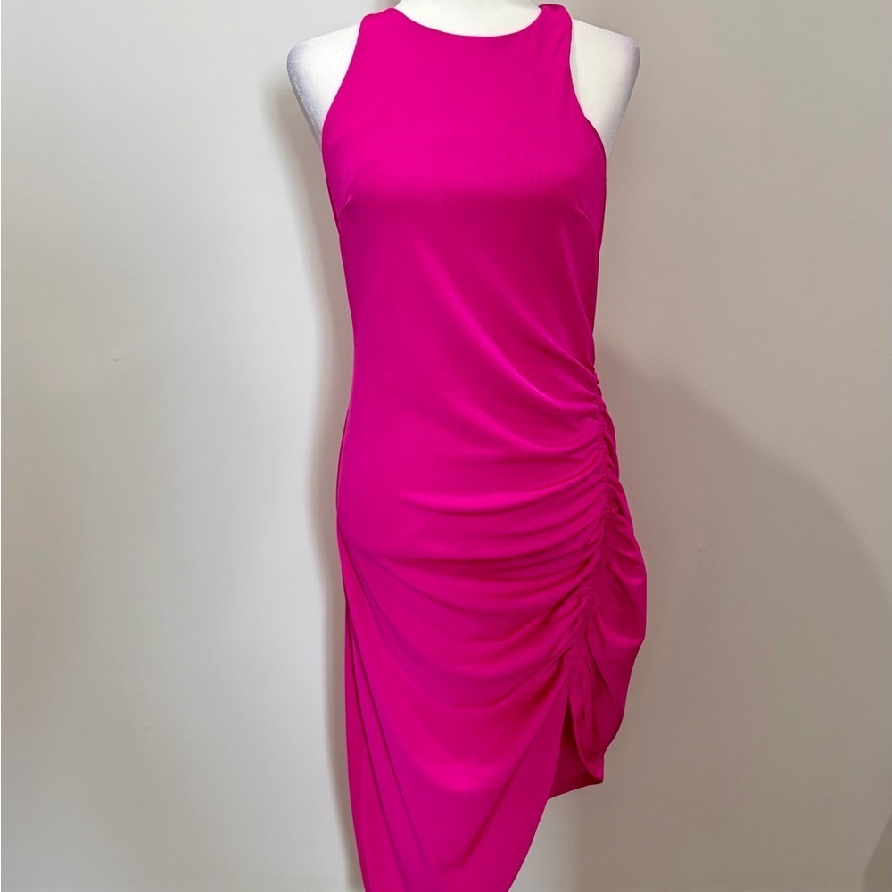 👗Host Pick👗 Express Vibrant Pink Asymmetrical Ruched Dress